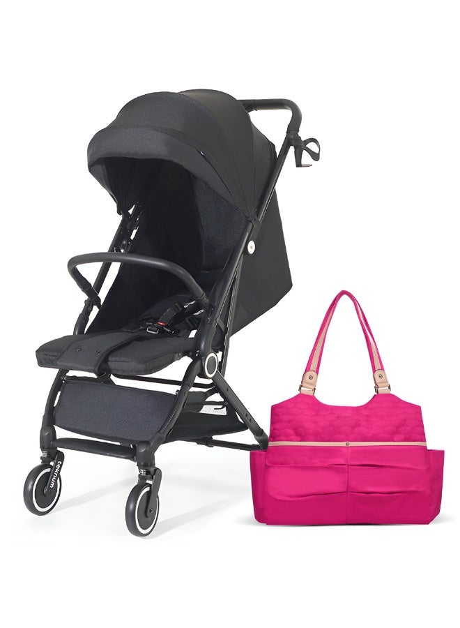 TEKNUM Travel Cabin Stroller wt Diaper Tote Bag Lightweight - Black - Image 1