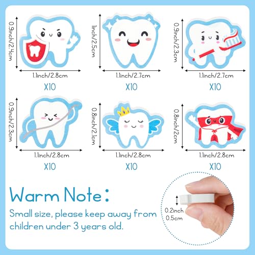 CJiangpo 60Pcs Tooth Mini Erasers for Kids Bulk Cute Tooth Fairy Pencil Rubber Eraser Cartoon Novelty Teeth Themed Party Favors Filler School Classroom Prizes Gifts - Image 5