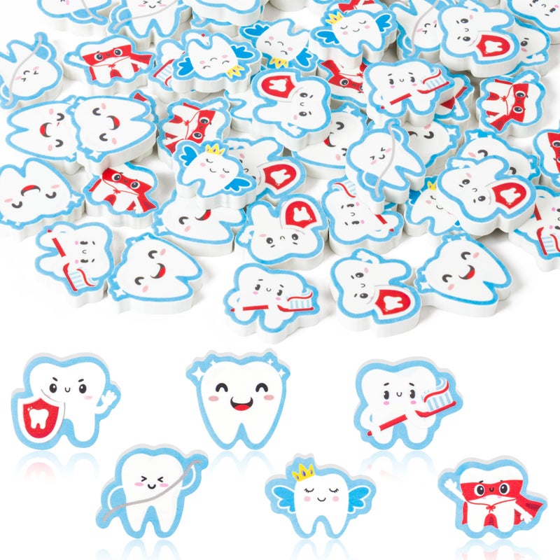 CJiangpo 60Pcs Tooth Mini Erasers for Kids Bulk Cute Tooth Fairy Pencil Rubber Eraser Cartoon Novelty Teeth Themed Party Favors Filler School Classroom Prizes Gifts - Image 3