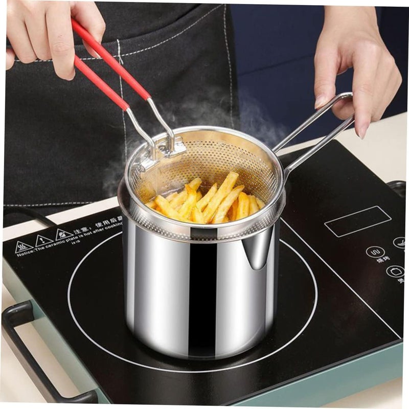 SAGREENY Stainless Steel Fryer Mini Food Stainless Steel Frying Pan Outdoor Deep Fryer Fish Fryer Pot Fryer Cookware Turkey Fryer Pot Kitchen Fry Pot Mini Fryer with Basket Frying Pot - Image 3