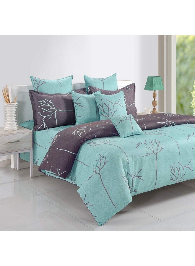 Swayam Swayam Ananda Collection Premium Cotton 200 TC Floral Print Cotton Double Bed Sheet with 2 Pillow Cover - GreenGrey  - Image 1