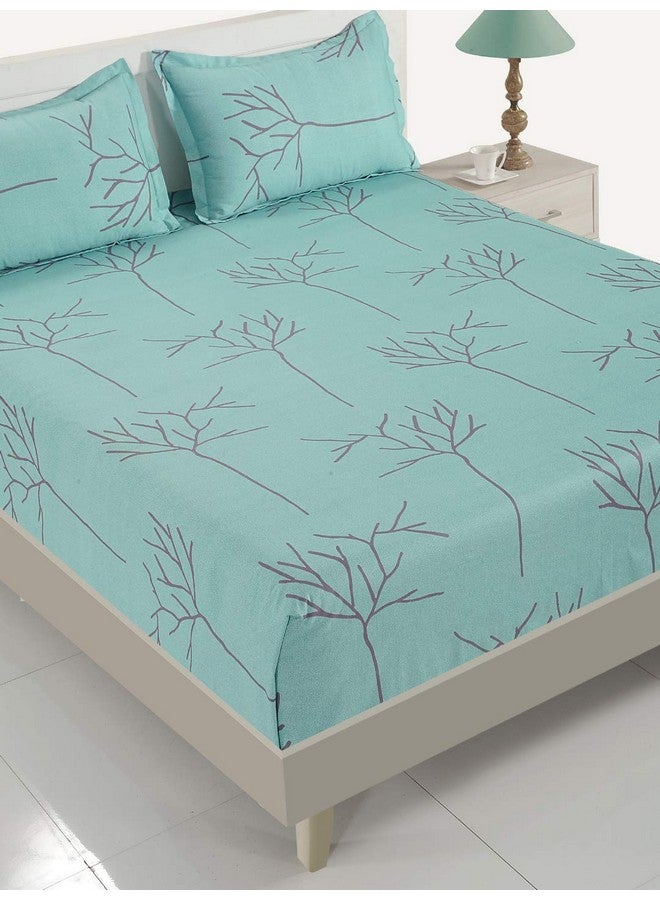 Swayam Swayam Ananda Collection Premium Cotton 200 TC Floral Print Cotton Double Bed Sheet with 2 Pillow Cover - GreenGrey  - Image 2