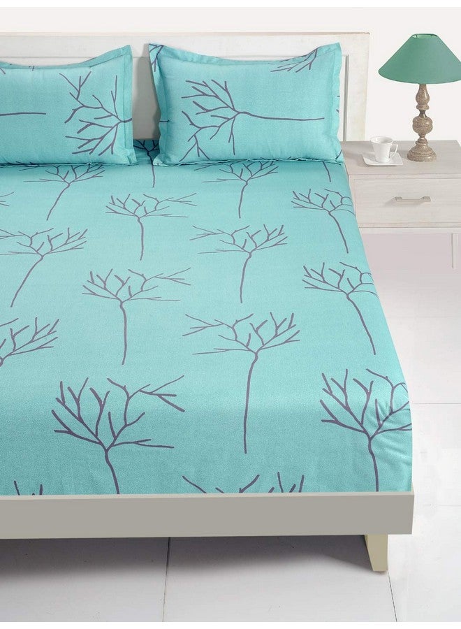 Swayam Swayam Ananda Collection Premium Cotton 200 TC Floral Print Cotton Double Bed Sheet with 2 Pillow Cover - GreenGrey  - Image 3