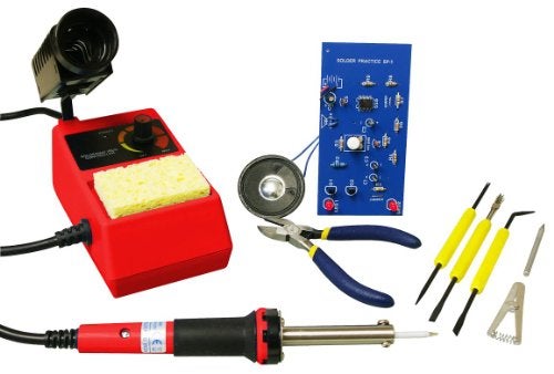 Elenco Deluxe Learn to Solder Kit Fully Adjustable Soldering Station Temperature Range 350900F SL75T2 Wedge Tip ST1 Side cutters SE1 Solder Ease Kit SP1A Solder Practice Kit - Image 1