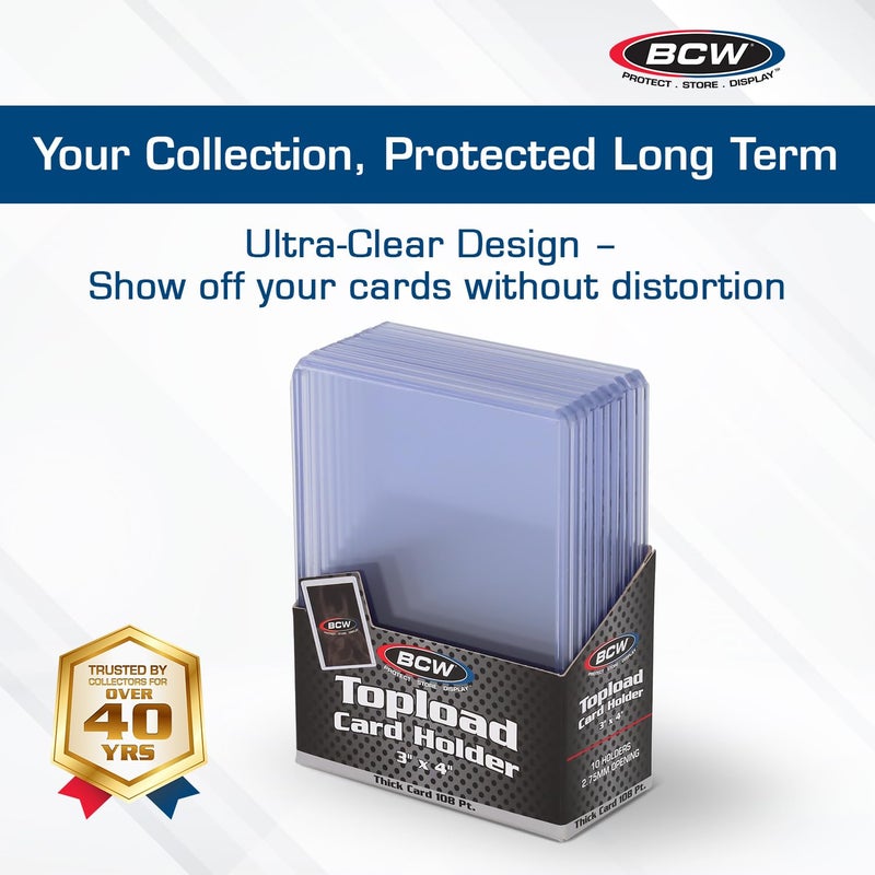BCW 108 PT. Thick Card Topload Holder - Pack of 1 | Durable Rigid PVC Toploader | Toploaders for Memorabilia  Jersey  Patch  and Relic Cards - Image 2