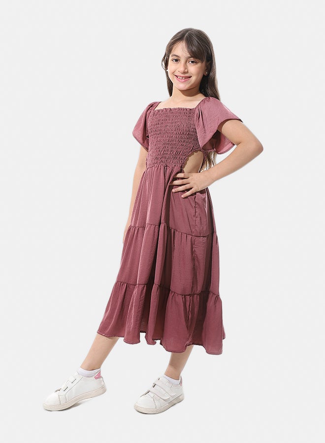 Andora Elastic Chest Ruffles Sleeves Girls Dress _ Dark Kashmir - Image 2