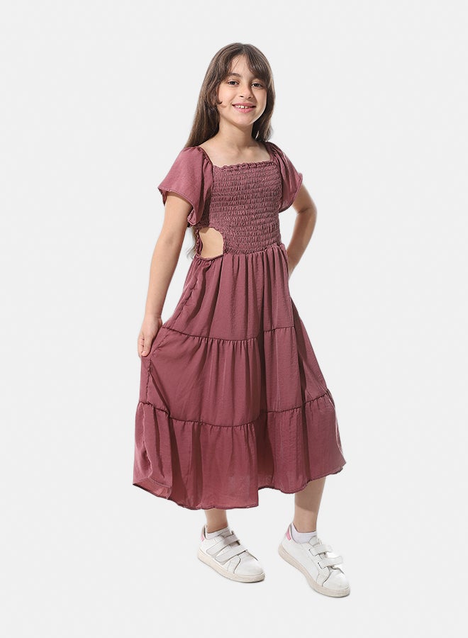 Andora Elastic Chest Ruffles Sleeves Girls Dress _ Dark Kashmir - Image 1