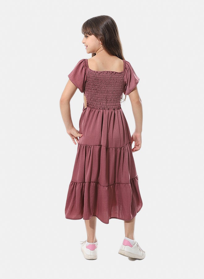 Andora Elastic Chest Ruffles Sleeves Girls Dress _ Dark Kashmir - Image 5
