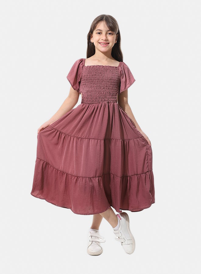 Andora Elastic Chest Ruffles Sleeves Girls Dress _ Dark Kashmir - Image 3