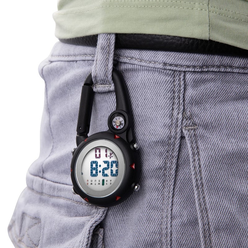 JewelryWe Men Women Black Digital Clip Watch Mini Microlight Watch Backpack Buckle Belt fob Watch for Rock Climbing Doctors Nurses Chefs - Image 2