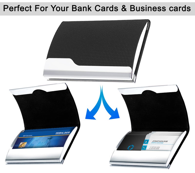 Storite PU Leather & Stainless-Steel Business Card Holder Wallet Credit Card Holder with Magnetic Shut for Men & Women - Black - Image 3