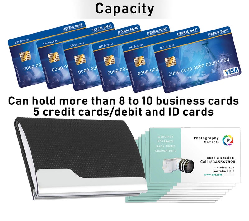 Storite PU Leather & Stainless-Steel Business Card Holder Wallet Credit Card Holder with Magnetic Shut for Men & Women - Black - Image 4