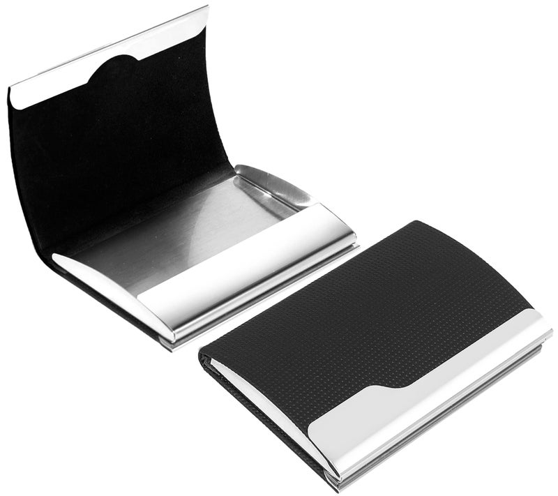 Storite PU Leather & Stainless-Steel Business Card Holder Wallet Credit Card Holder with Magnetic Shut for Men & Women - Black - Image 1