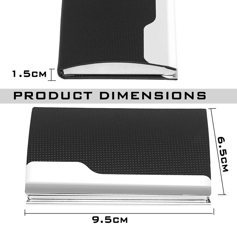 Storite PU Leather & Stainless-Steel Business Card Holder Wallet Credit Card Holder with Magnetic Shut for Men & Women - Black - Image 2