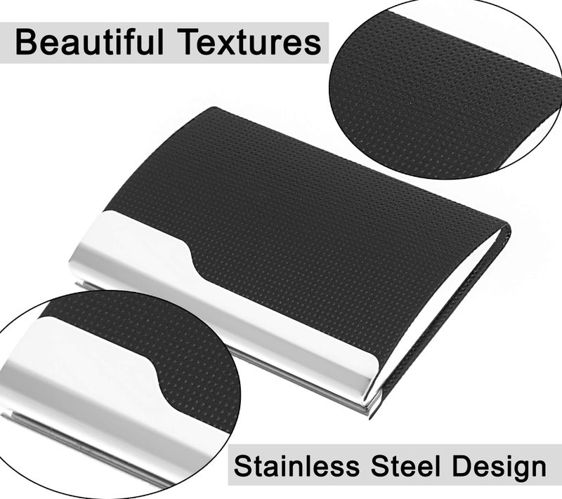 Storite PU Leather & Stainless-Steel Business Card Holder Wallet Credit Card Holder with Magnetic Shut for Men & Women - Black - Image 5