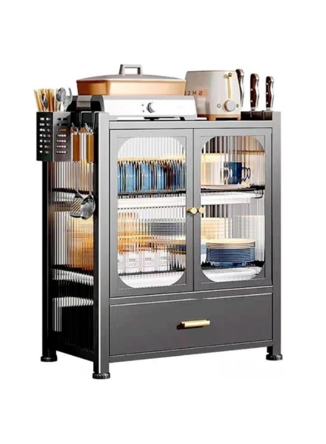 شي ون منظم مع درج لتخزين أدوات المطبخ معدني اسود - Image 2