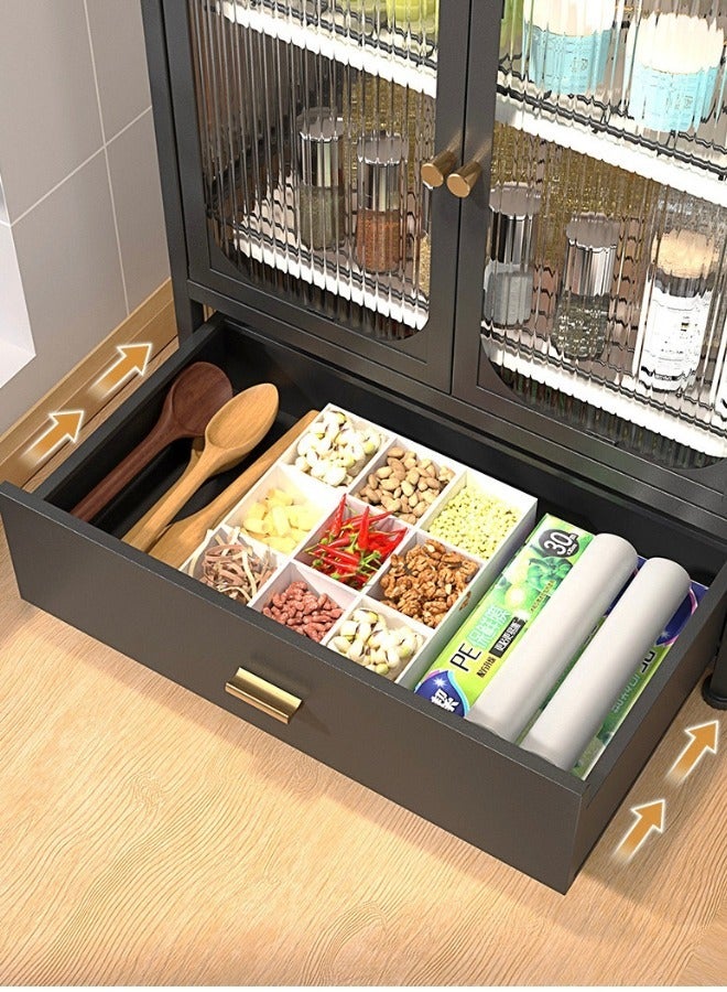 شي ون منظم مع درج لتخزين أدوات المطبخ معدني اسود - Image 3