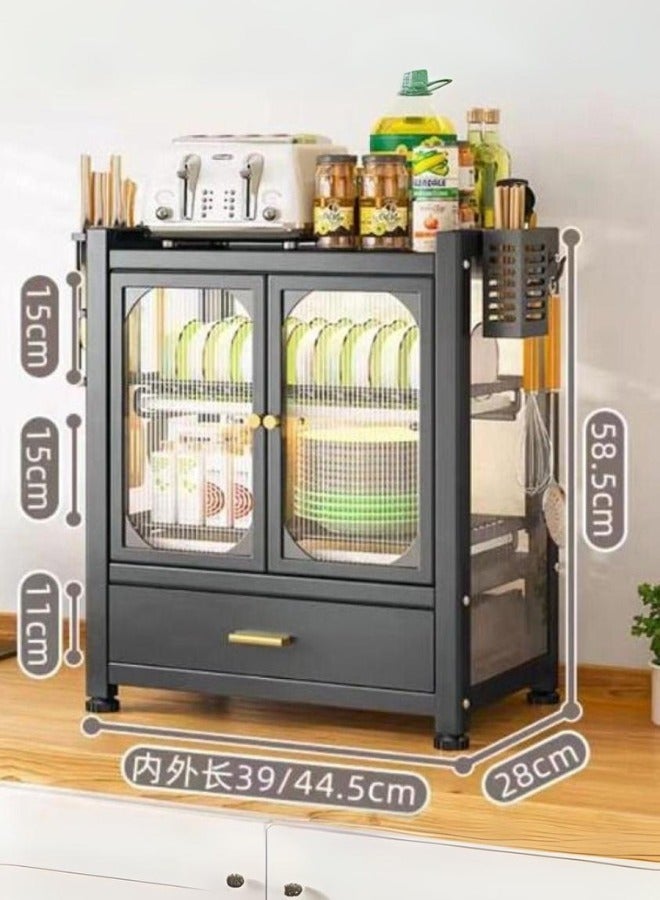 شي ون منظم مع درج لتخزين أدوات المطبخ معدني اسود - Image 5