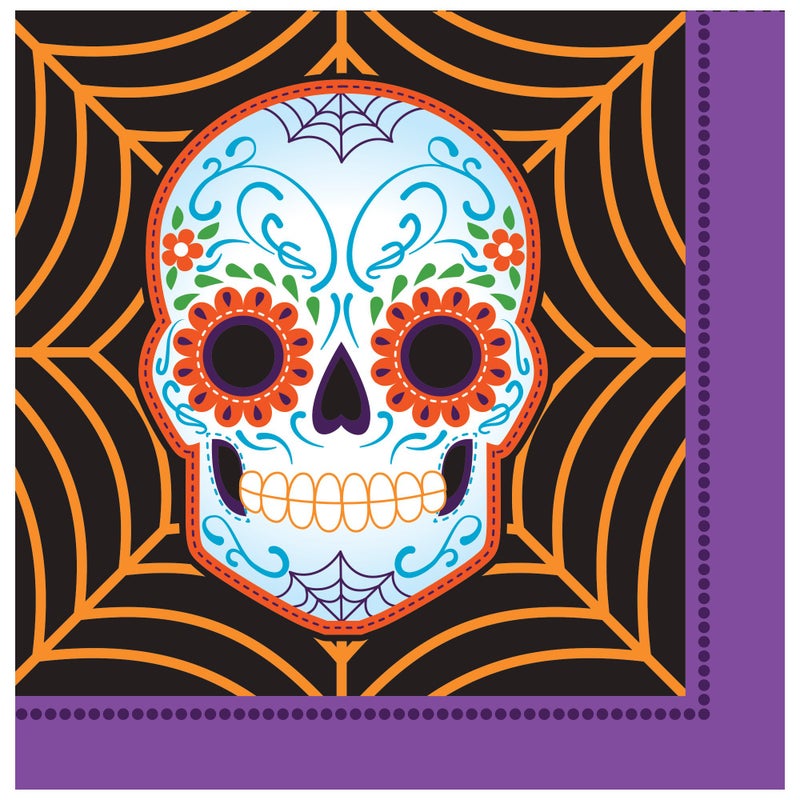 Creative Converting Day of the Dead Lunch Napkins BlackPurpleOrange