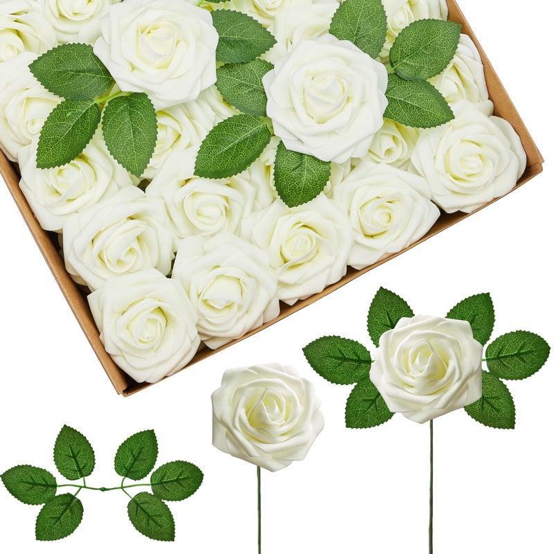 InnoGear Artificial Roses Foam Flowers  50 Pcs Ivory Roses Artificial Flowers Fake Roses for Decoration DIY Wedding Bouquets Centerpieces Bridal Shower Party Valentine's Day Christmas Xmas - Image 1