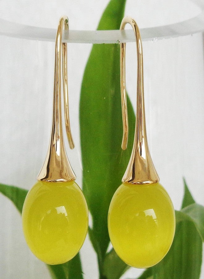 Navachi 18k Yellow Gold Plated Yellow Ball Opal Agate Az1573e Dangle Drop Earrings - Image 3