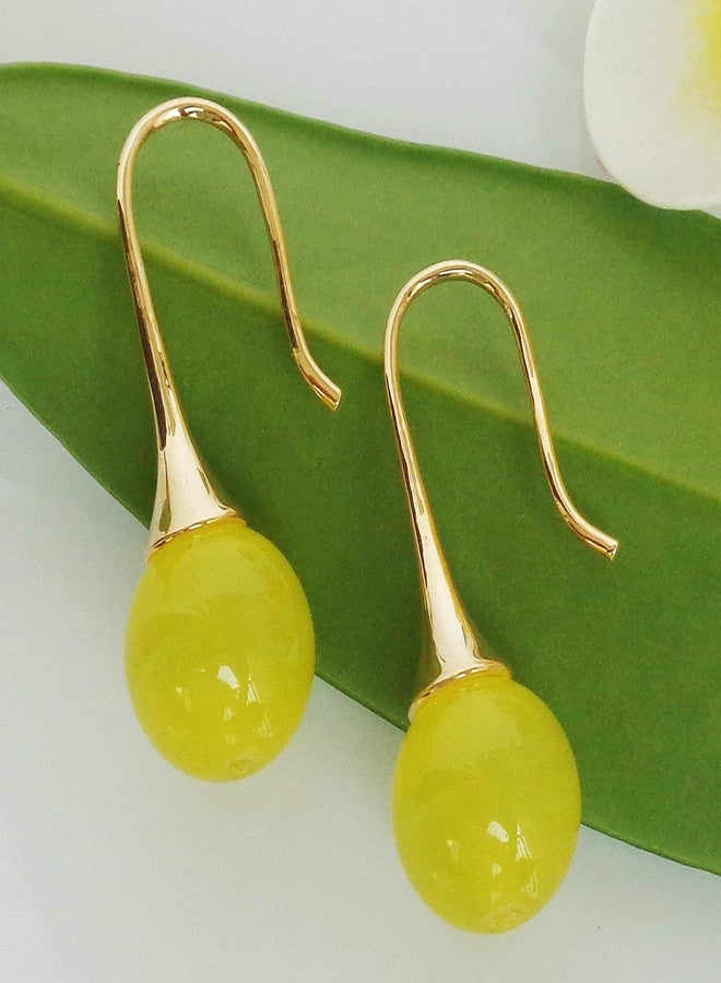Navachi 18k Yellow Gold Plated Yellow Ball Opal Agate Az1573e Dangle Drop Earrings - Image 4