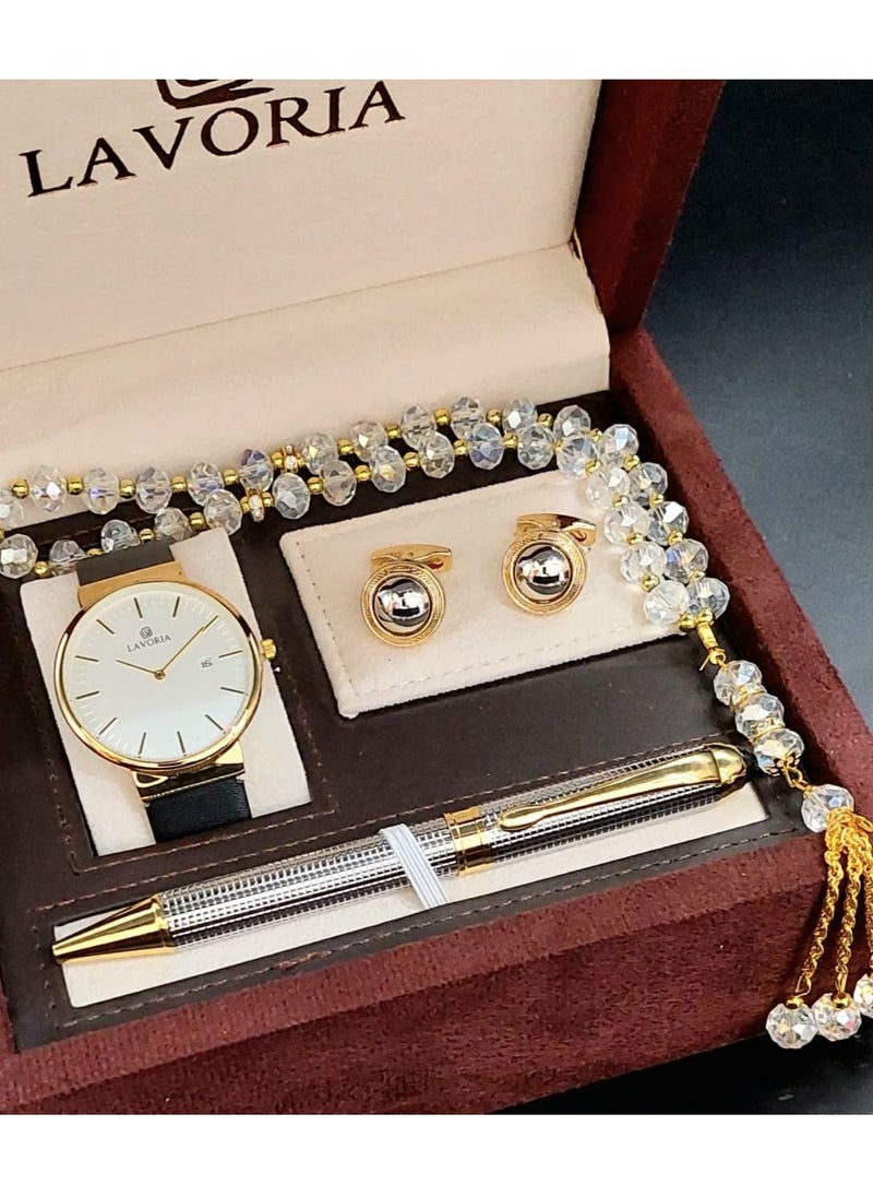 LAVORIA Laforea watch gift set for men consisting of 4 pieces, a rosary watch, a pen and a set of buttons 