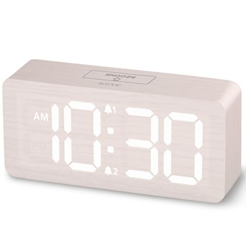 uscce Wooden Digital Alarm Clocks for Bedrooms: Dimmable Dual Alarm Clock with Large Numbers for Bedside Desk - Loud Alarm for Heavy Sleepers with Volume Control - Wood Decor & Gifts - Image 1