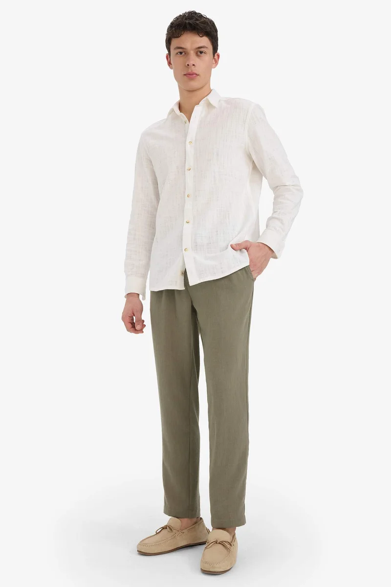 Defacto  Relax Fit Linen Look Elastic Waist Trousers for Men | Best Price UAE
