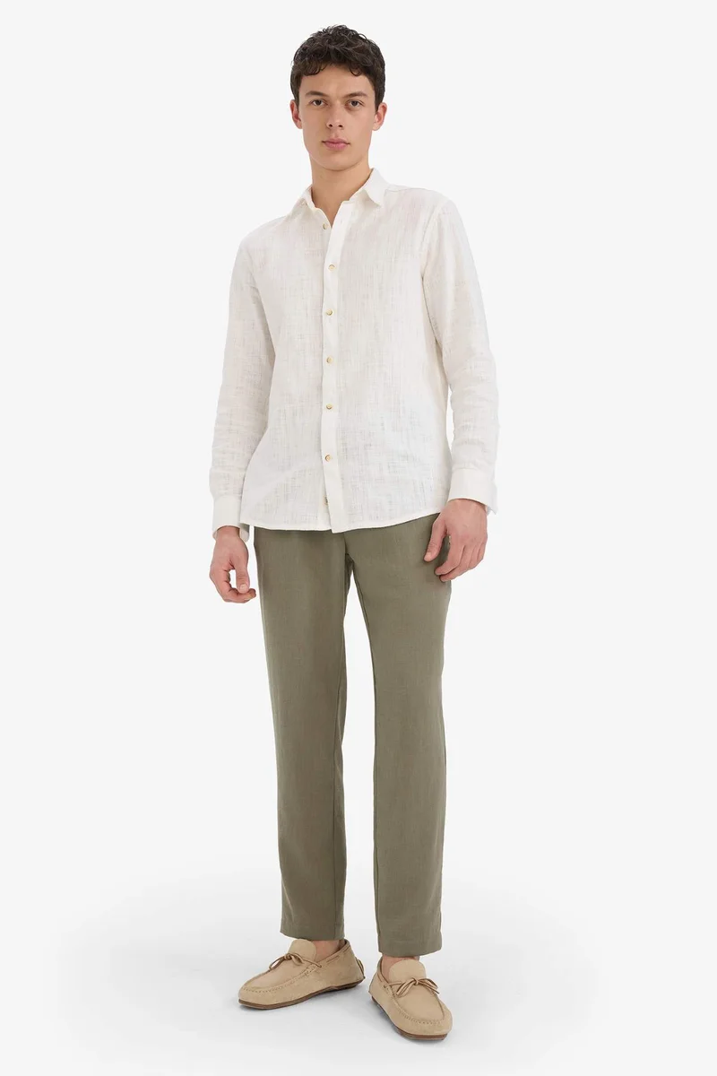 Defacto  Relax Fit Linen Look Elastic Waist Trousers for Men | Best Price UAE