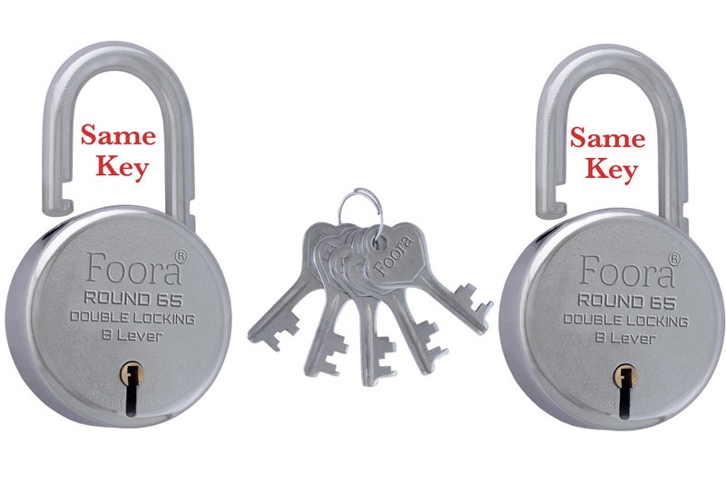 Foora Lock and Key Set – Door Lock for Home and Shop, Same Key for Multiple Locks, 2 Same Key Lock Set, Common Key Lock Set of 2, Silver Finish (Round 65mm) - Image 1