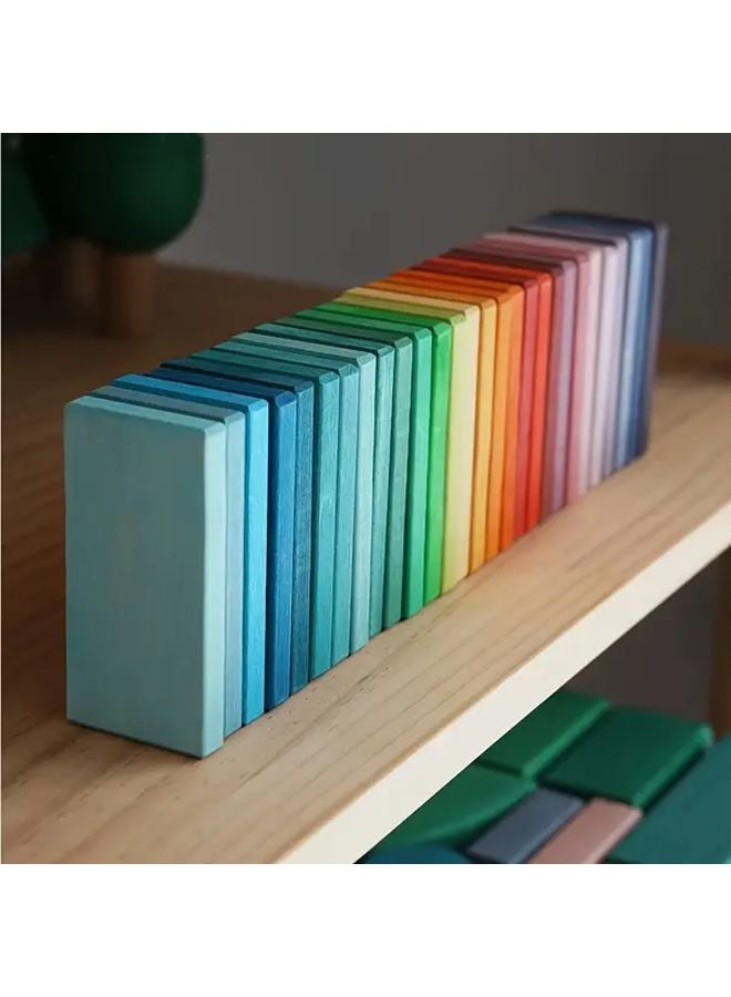 120 Pcs Colorful Solid Wood Domino Puzzle Educational Building Blocks Stacking Set - Image 2