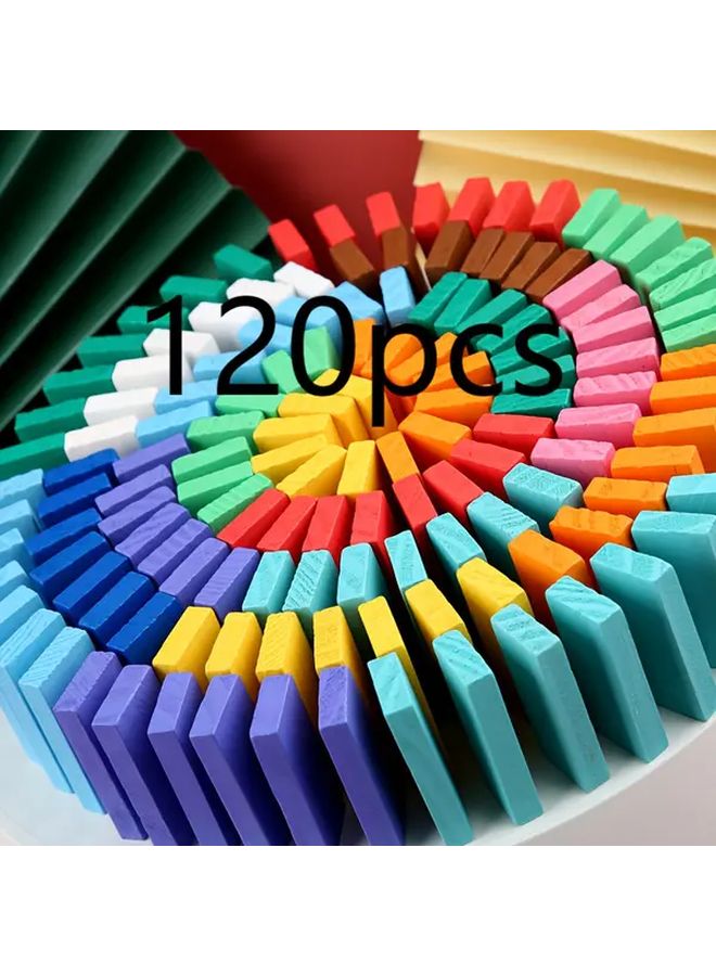 120 Pcs Colorful Solid Wood Domino Puzzle Educational Building Blocks Stacking Set - Image 4