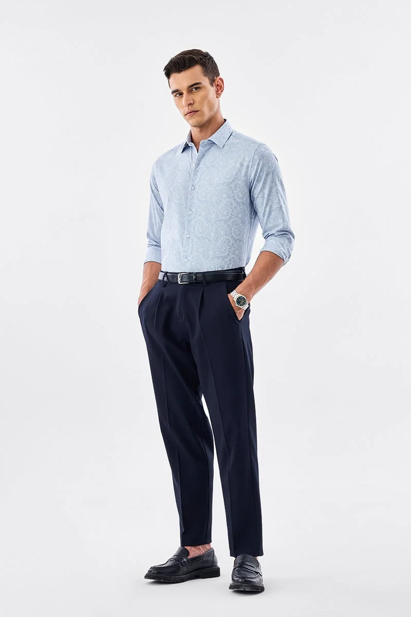 SNITCH Sky Blue Paisley Long Sleeve Slim Fit Formal Luxe Shirt