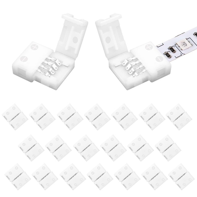 VIPMOON 20 Pack 4 Pin 8mm Led Strip Connectors 4pin RGB Connectors Solderless Adapter for 8mm Wide SMD 2835 3528 Multicolor Waterproof or NonWaterproof LED Strip Light