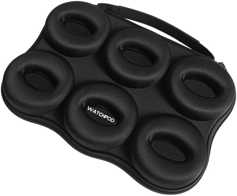WATCHPOD Six Watch Travel Case Storage Holder Box for 6 Watches | Tough Portable Protection w/Zipper Fits All Wristwatches & Smart Watches Up to 50mm (Black) - Image 1