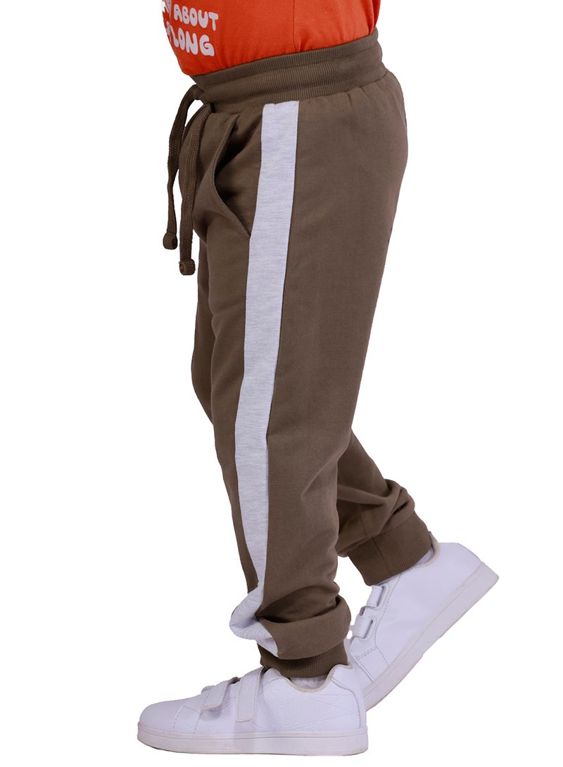 Nuego Pure Cotton Joggers for Kids Boys, Ultra-soft Premium Fabric, Mid Rise Stripe Print Kids Boys Joggers for Toddler Kids 2 - 7 Years (Brown) - Image 1