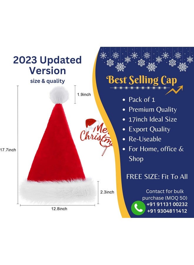 Indian Karigar Santa Cap Plush Fur Christmas Cap Unisex Santa Hat for Adult & Kids Comfortable Soft Free Size Santa Clause Hat Cap Christmas Decorations Items Christmas Decor Santa Caps Set of 1 Red - Image 5