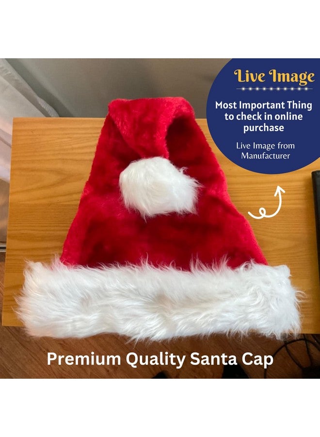 Indian Karigar Santa Cap Plush Fur Christmas Cap Unisex Santa Hat for Adult & Kids Comfortable Soft Free Size Santa Clause Hat Cap Christmas Decorations Items Christmas Decor Santa Caps Set of 1 Red - Image 2