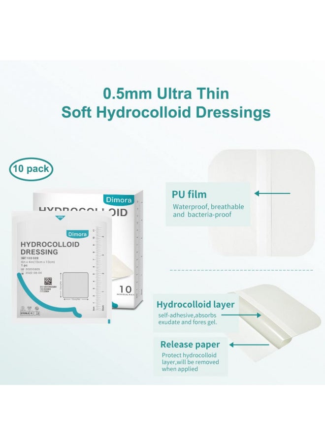 Dimora - Hydrocolloid Adhesive Bandage, Hydrocolloid Wound Dressing Thin Type 4'' x 4'', Individually Sterile Packed Hydrocolloid Patches, Box of 10 Dressings - Image 1