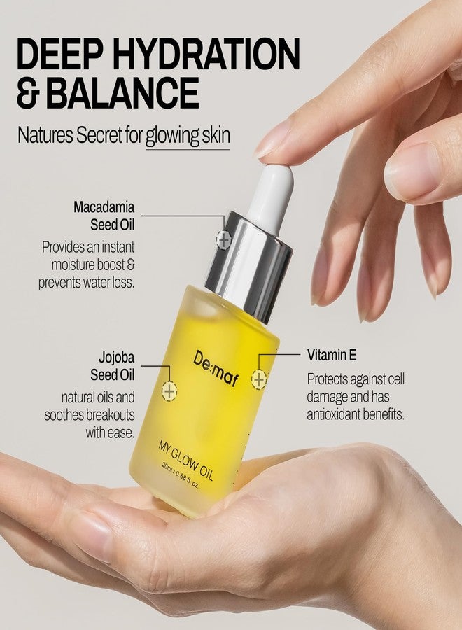De:maf My Glow Oil - 100% Natural Face Oil for Sensitive & Oily Skin, Hydrating & Non-Comedogenic with Jojoba, Macadamia & Vitamin E - Lightweight Facial Oil for Dry Skin - Image 2