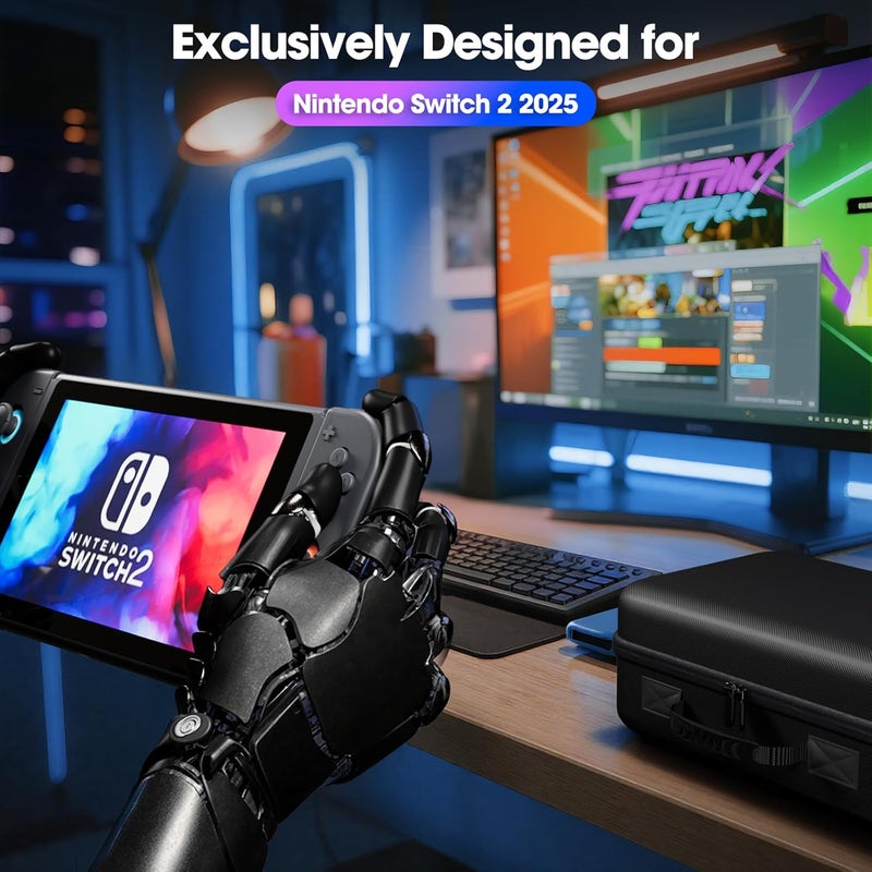 بروكاس حقيبة الكبيرة لجهاز Nintendo Switch 2 2025، حقيبة سفر صلبة مع حزام كتف و24 فتحة لبطاقات الألعاب، صندوق تخزين محمول لحامل جهاز Switch 2 ووحدة التحكم Joy-Con والملحقات - Image 2