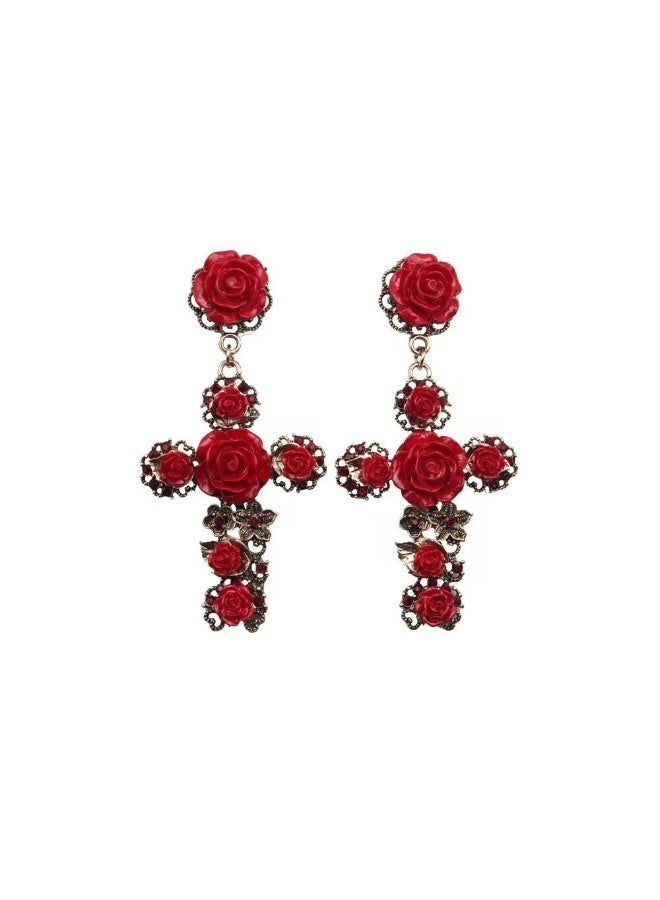 NIBEMINENT Retro Long Cross Drop Earrings