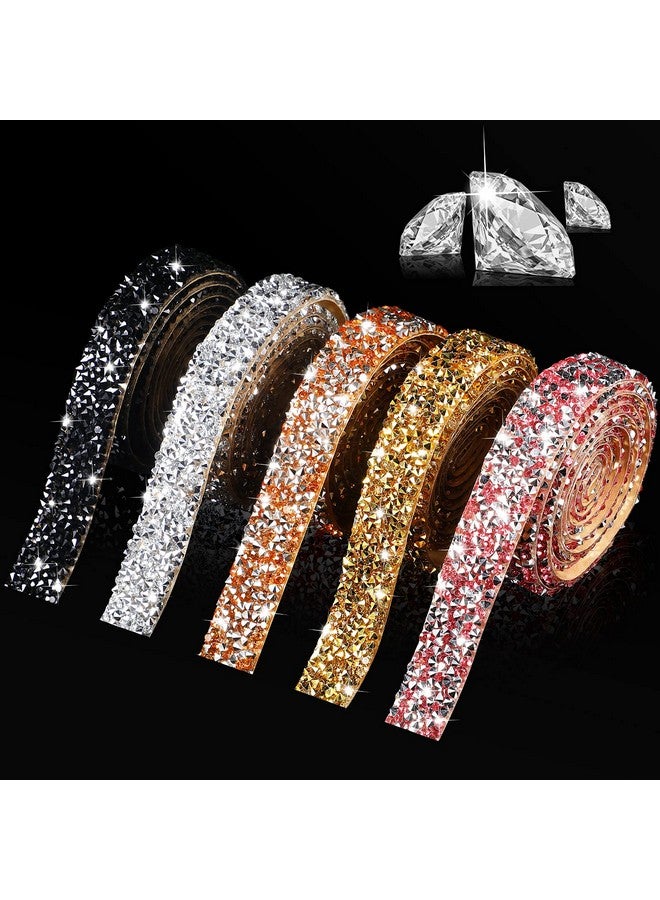 Xinnun 5 Rolls Shiny Rhinestone Ribbon Resin Diamond Ribbon Self Adhesive Crystal Rhinestone Diamond Ribbon Bling Ribbon For Arts Crafts Diy Party Decor(Mixed Colors Basic Style) - Image 1