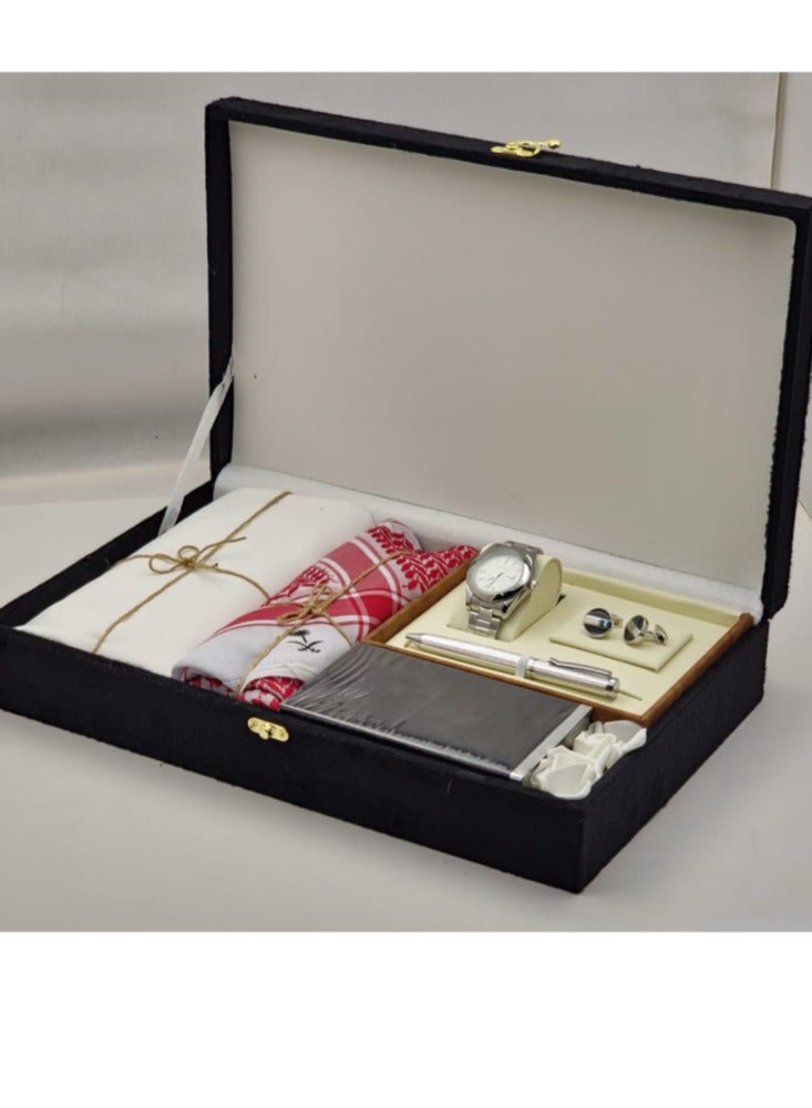 Luxury Men's Gift Set with Silver Watch, Cufflinks, Pen, Shemagh & Ghutra 