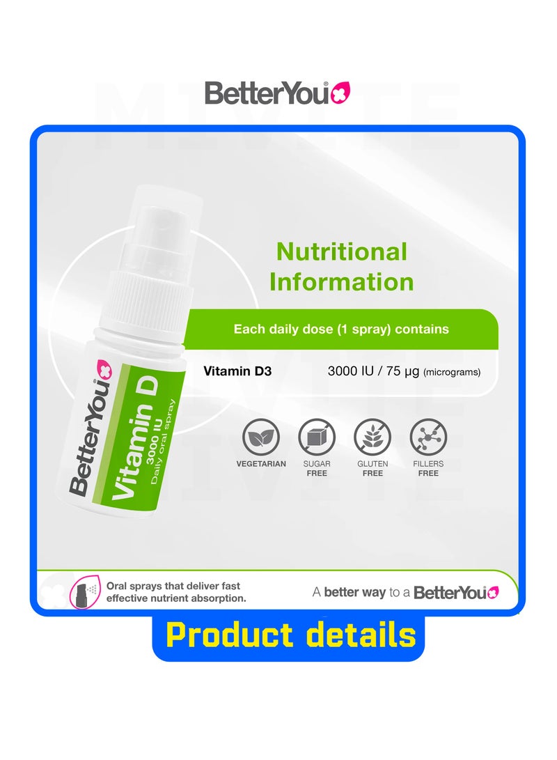 BetterYou D3000 Vitamin D Daily Oral Spray 15ml - Image 3