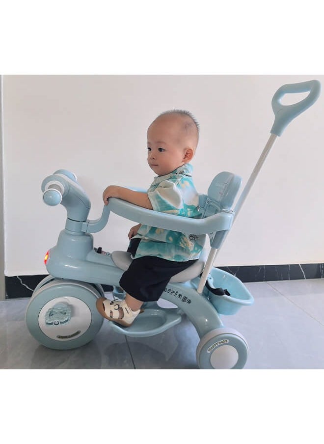Ominii - Children's Tricycle - Multifunctional 4-in-1 Baby Pedal Trike with Canopy, Adjustable Footrests, Parent Push Handle, LED Lights, and Storage Basket, Suitable for Ages 1-6 - Image 1