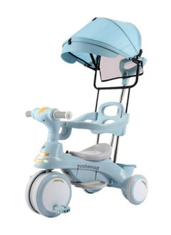Ominii Children's Tricycle - Multifunctional 4-in-1 Baby Pedal Trike with Canopy, Adjustable Footrests, Parent Push Handle, LED Lights, and Storage Basket, Suitable for Ages 1-6  - Image 3