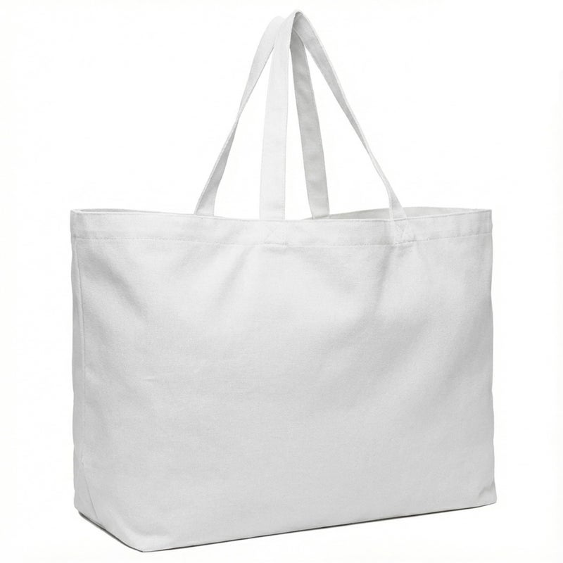 BasicList Extra Large Canvas Tote Bag Big Reusable Grocery Shopping Heavy Duty Foldable White