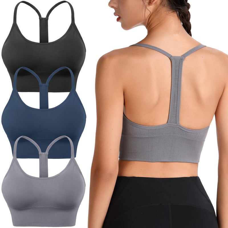 Evercute Racerback Sports Bras Padded Y Racer Back Cropped Bras for Yoga Workout Fitness Low Impact - Image 1
